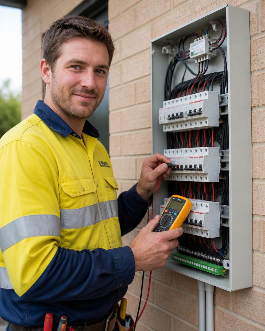 Licensed local electrician working on a switchboard in Werribee