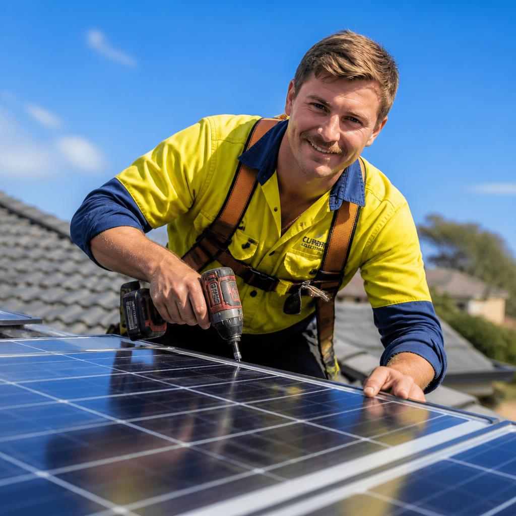 Australian electrician installing solar panels